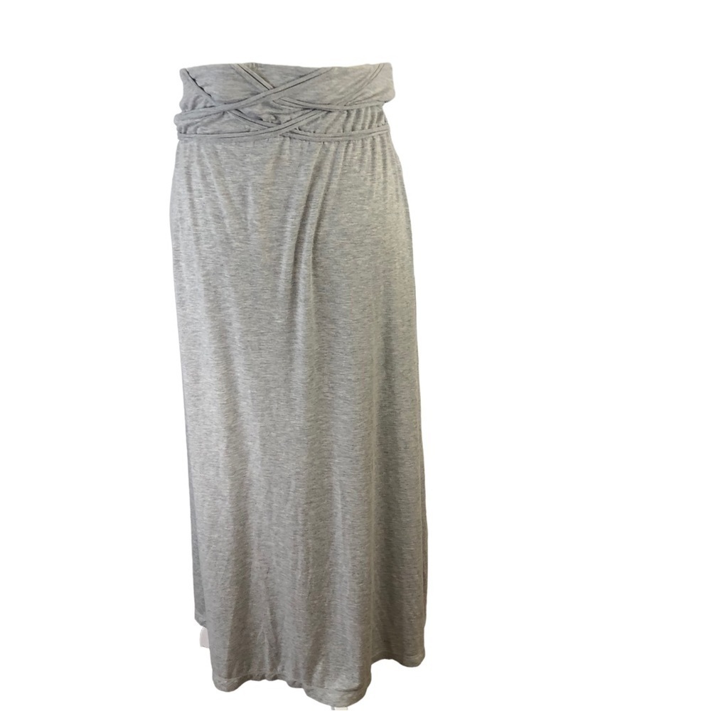 Max Studio Soft Knit Maxi Skirt Women L GreyHeather Added Fabric Detail at Waist